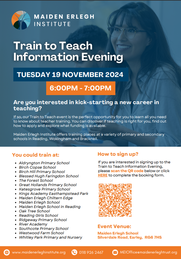 Train to Teach Information Evening - Maiden Erlegh Institute- QR Code